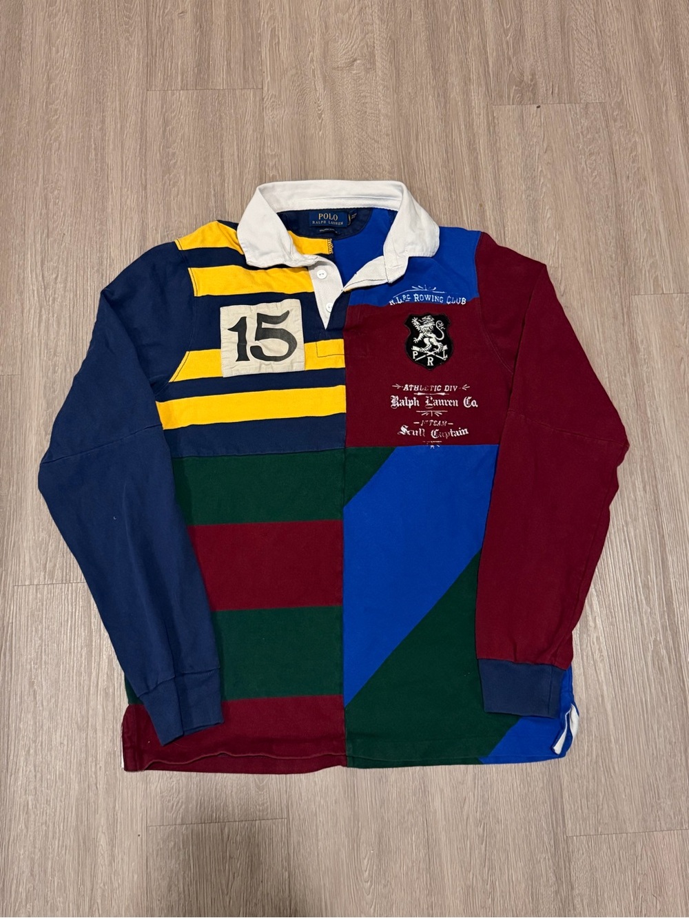 POLO Ralph Lauren RUGBY Jersey Men Sz M Red/Green/Blue COLORBLOCK Patchwork